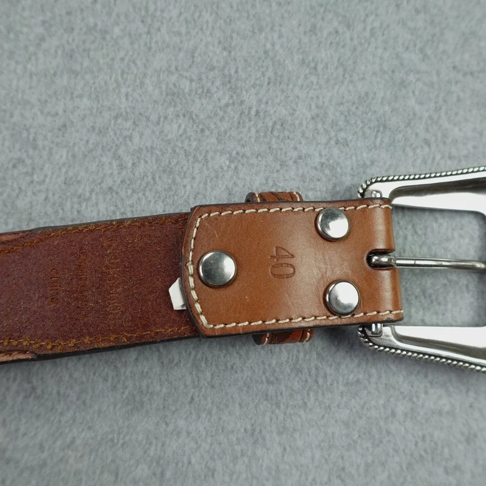 Nocona Belt Co Western Men 40 Brown Tooled Leather Studded Cowboy Belt
